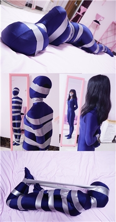[Fetisher] Amateur doll transformation! Loli girl's tape covers the mouth and quilt full wrap zentai + cloth tape tied tightly in circles and wrapped around four horse play