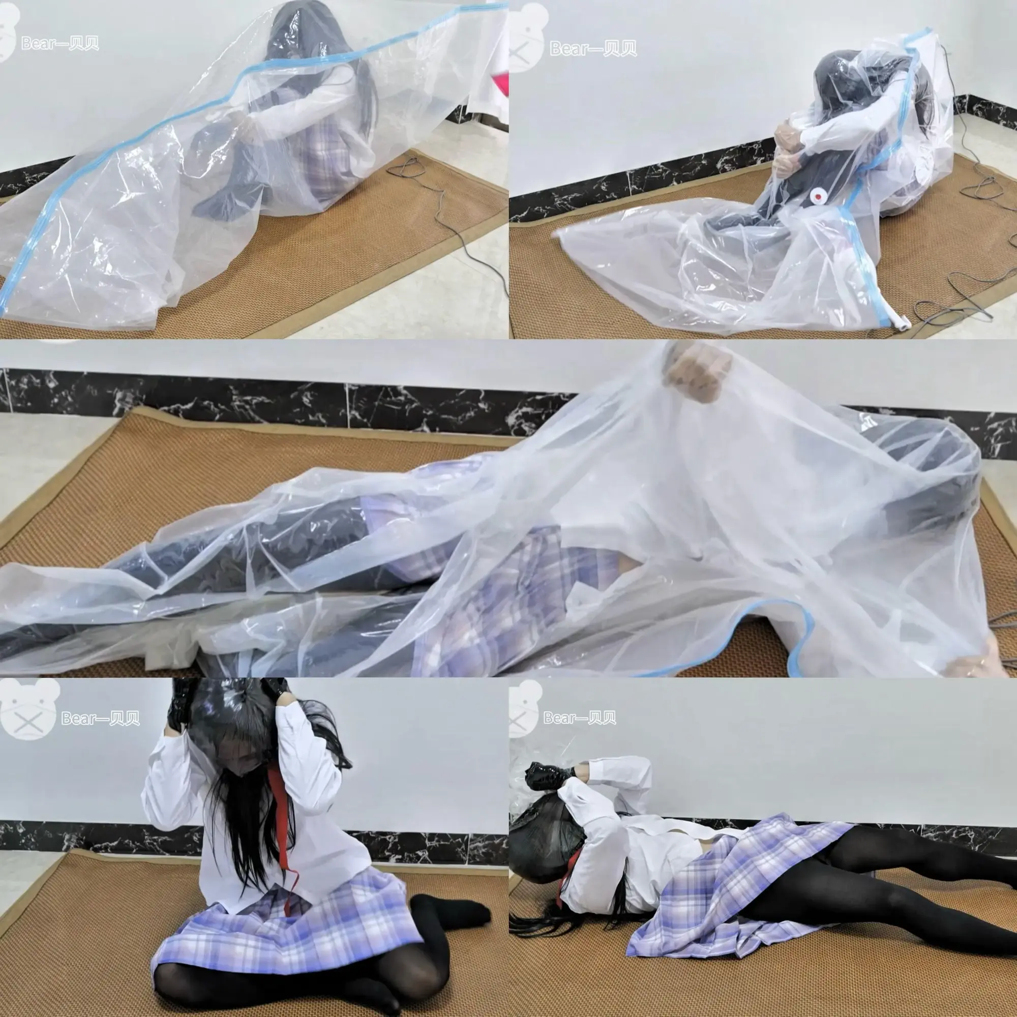 [Babe Bear] Challenge the vacuum bag to escape, I hope you can succeed, the plastic bag behind it is 