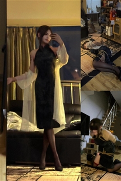 [Yezi Rope Club]Yezi Self-Binding Series | Cheongsam Black Silk High Heels Hanging, Three types of hanging binding, carrying a 30kg dumbbell hanging binding, and the pain is unbearable and saliva flows!