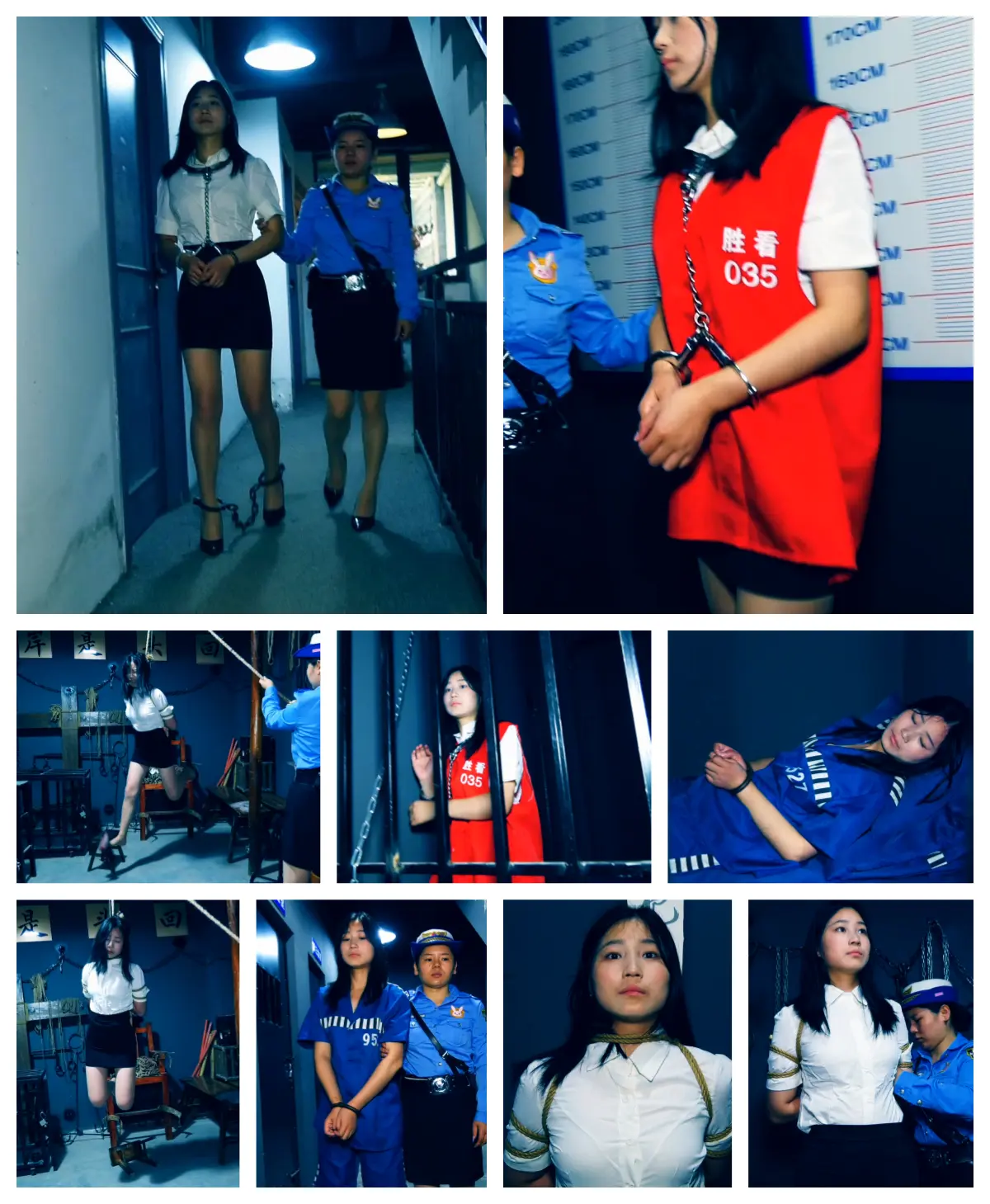 [Shengjing Film and Television] New model Pingping Female Prison Experience New model Pingping is very interested in female prisoners, so she experienced a female prisoner who was locked up in shackles and smashed weights and put on a gallows